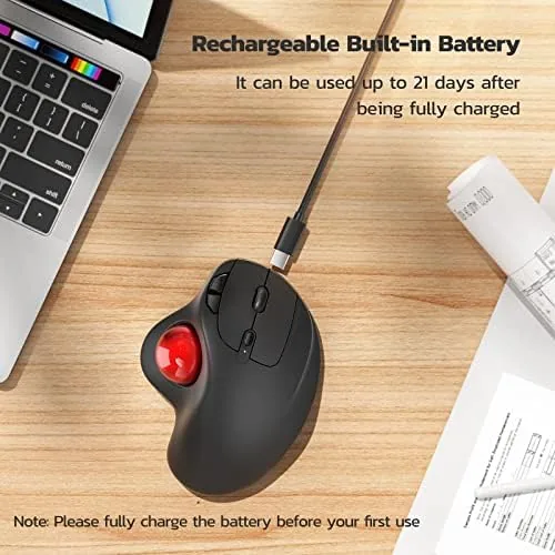 Another view of the Nulea M501 Wireless Trackball Mouse Ergonomic Thumb Control,4 DPI Levels