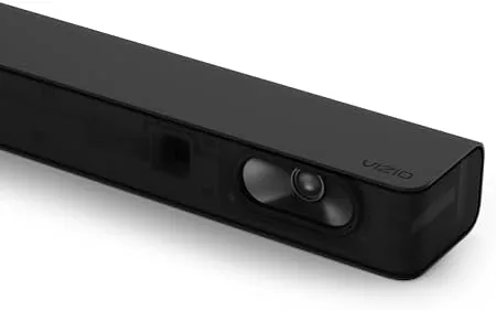 Close look at the fabric grille and control buttons on the VIZIO sound bar
