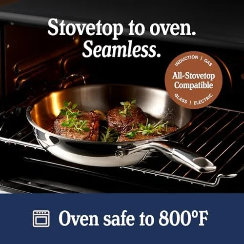 Cook sliding a LEGEND skillet into a hot oven to finish a dish