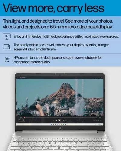 HP 15.6 running multiple applications including a video call
