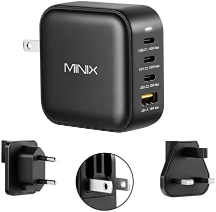 Overview of the MINIX P3 100W Turbo 4-Port GaN Travel Wall Charger USB