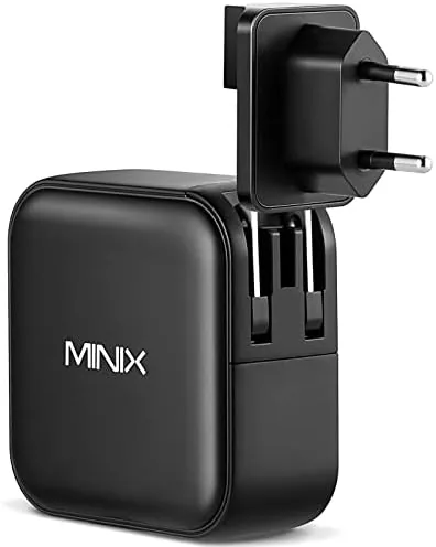 Detail shot of the MINIX P3 100W Turbo 4-Port GaN Travel Wall Charger USB features