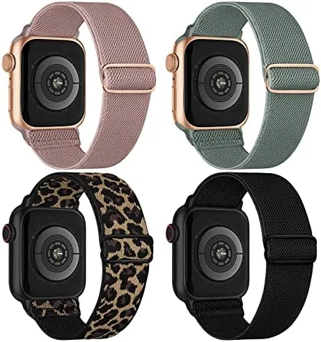 Four stretchy nylon bands in different colors arranged together