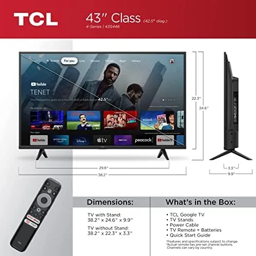 Close look at the TCL 43" Class 4-Series 4K UHD HDR Smart Google TV build quality