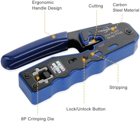The RJ45 Crimp Tool Kit Pass Thru Ethernet Crimper for Cat5e in real use