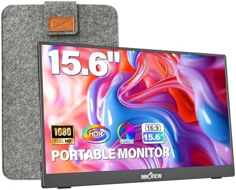 InnoView portable monitor standing beside a laptop on a desk