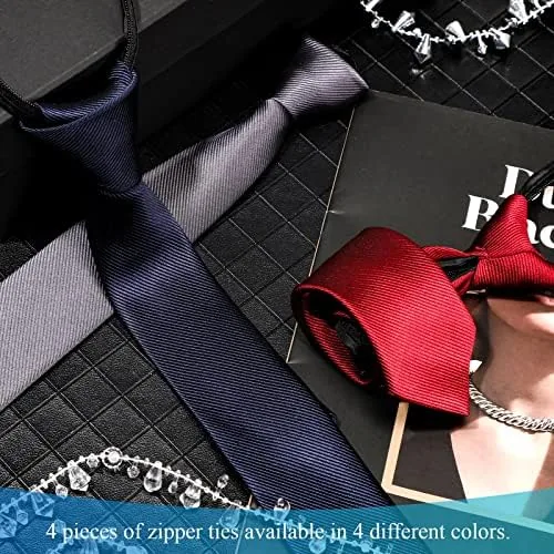 Another view of the Xinnun 4 Pieces Zipper Ties for Men Adjustable Men's Neckties