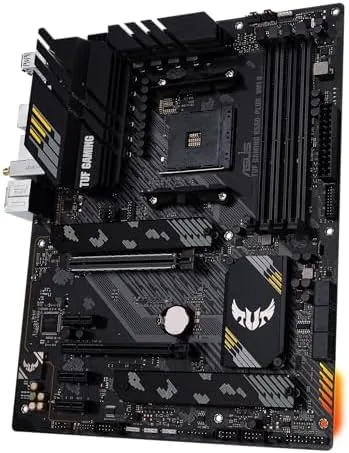 The magnetic Wi-Fi antenna and rear I/O panel of the ASUS TUF board