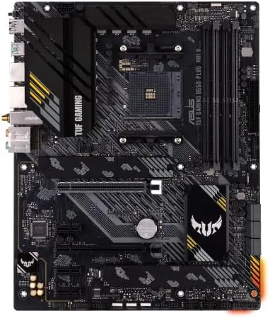 The rear I/O and BIOS FlashBack button of the ASUS TUF board