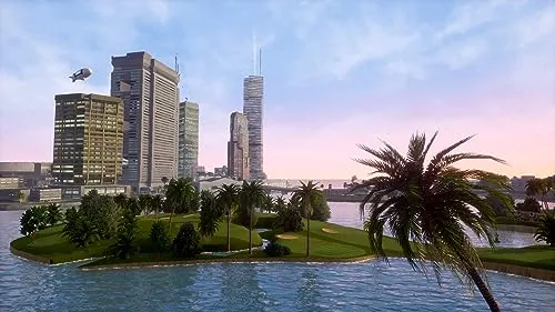 A mission scene from GTA III showing the rain effects and rebuilt streets