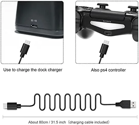 The charging station beside a PS4 console showing the compact footprint