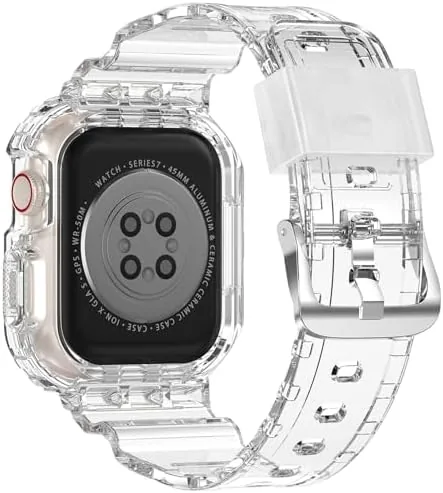 Close up of the clear silicone band and steel buckle