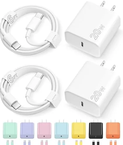 20W USB-C charger block and 6 foot cable on a desk