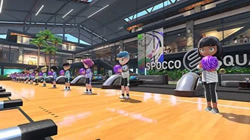 Two players rallying in tennis with Joy-Cons in hand