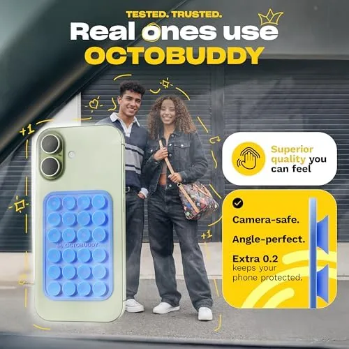 The mount holding a phone against a bathroom mirror