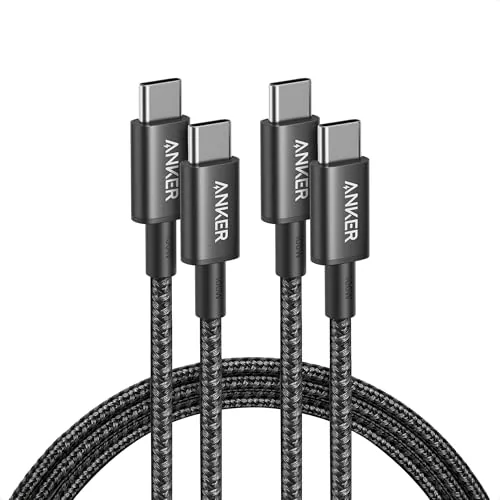 The two Anker 100W USB-C cables from the pack coiled together on a desk