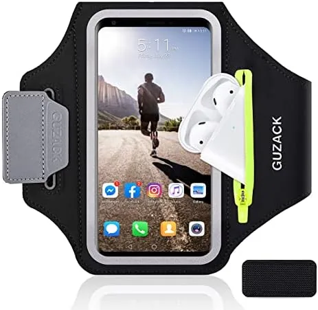 GUZACK running armband laid flat with the touch screen window facing up