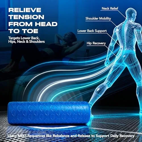 Another view of the MELT Method 18 Inch Travel Soft Foam Roller- Half the