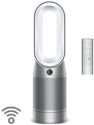 The Dyson Purifier Hot+Cool HP07 standing in a bright living room