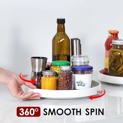 Fully loaded pantry turntable with canned goods and jars
