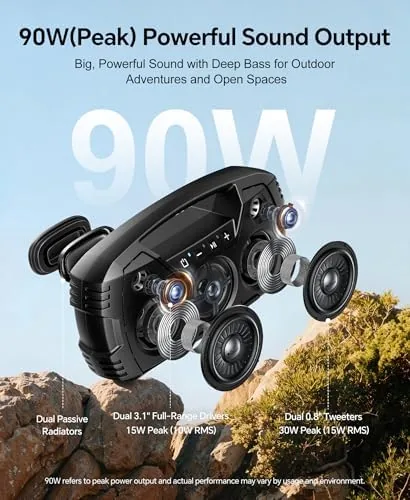Close look at the Outdoor Bluetooth Speaker, IPX7 Waterproof, 90W Peak, 32H, Black | build quality
