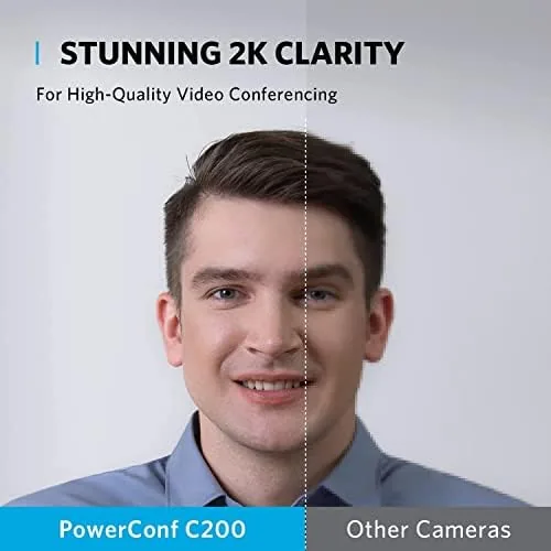 Close up of the PowerConf C200 lens and microphone array