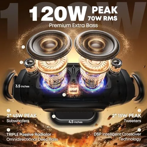 Close look at the W-KING Bluetooth Speaker, 120W Peak IPX6 Outdoor Loud Portable Speakers build quality
