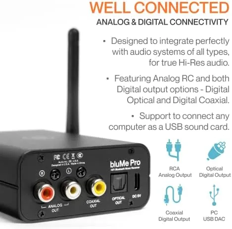 Another view of the Blume Pro HiFi Bluetooth 5.3 Music Receiver Long Range Bluetooth