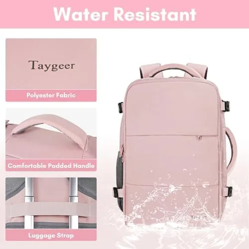 The Taygeer backpack on top of a rolling suitcase in an airport terminal