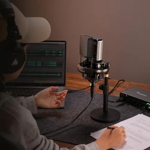 The MAONO PM500 connected to an audio interface in a home studio