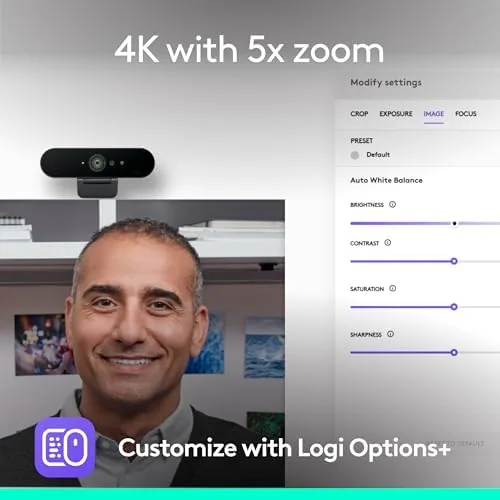 Close up of the Logitech Brio glass lens and IR sensors
