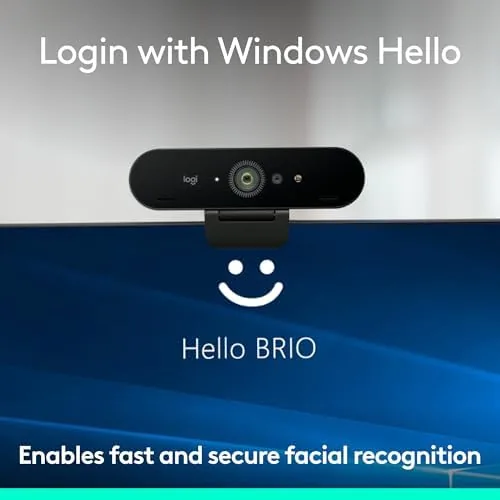 The Logitech Brio connected to a laptop with Windows Hello active