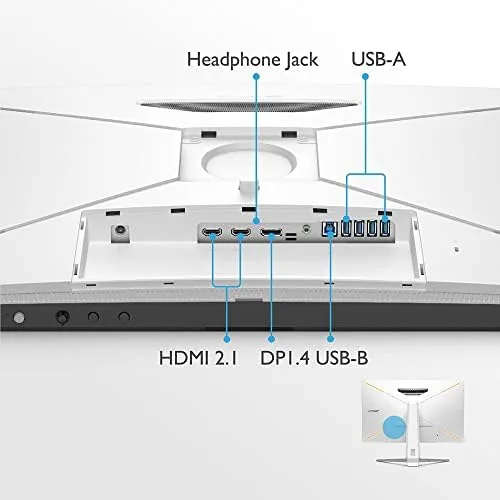 The BenQ EX3210U next to a standard monitor and a separate soundbar