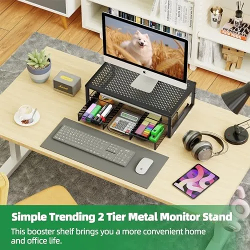 Close look at the Simple Trending Metal Monitor Stand Riser and Computer Desk Organizer build quality