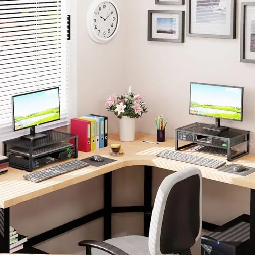 Detail shot of the Simple Trending Metal Monitor Stand Riser and Computer Desk Organizer features