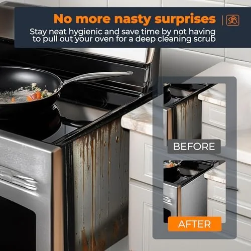 A spatula being used to scrape spilled crumbs off the top of the gap cover
