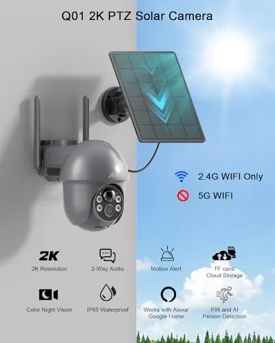 Detail shot of the ANRAN 2K Solar Security Cameras Wireless Outdoor, Pan/Tilt 360° View features