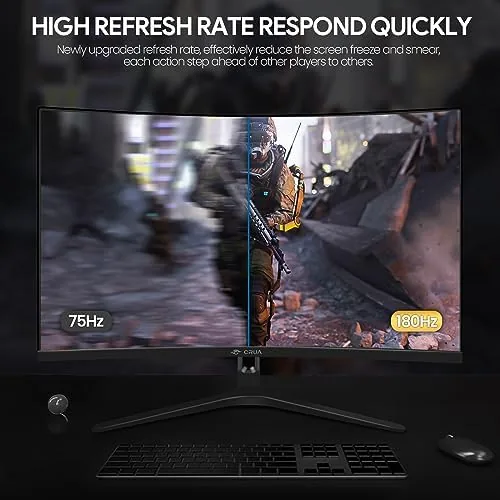Detail shot of the CRUA 27" FHD 1080P 180Hz Curved Gaming Monitor, 1800R, AMD features