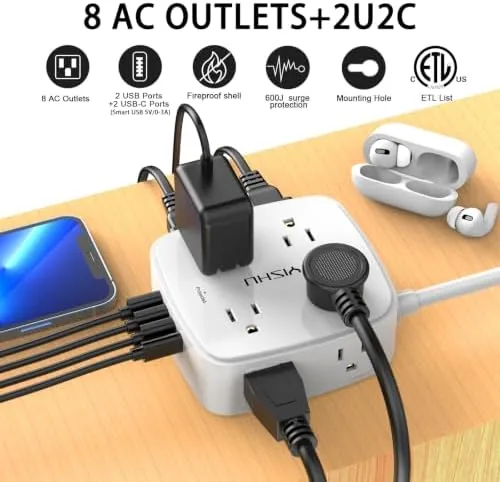 Close look at the 6Ft Surge Protector Power Strip with 8 Widely Outlets & build quality