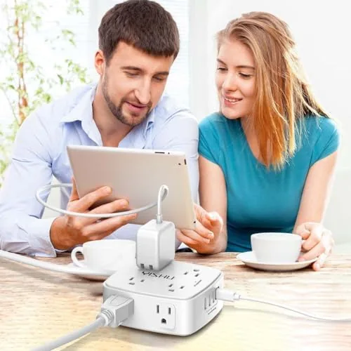 The 6Ft Surge Protector Power Strip with 8 Widely Outlets & in real use