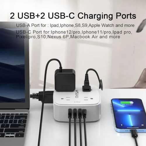 Another view of the 6Ft Surge Protector Power Strip with 8 Widely Outlets &