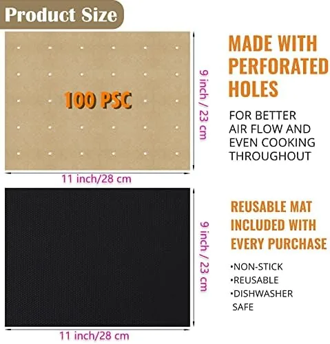Close look at the WMKGG 100 PCS Unbleached Air Fryer Parchment Paper Liners, 11 build quality