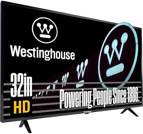 The Westinghouse 32 inch TV on a stand in a bedroom