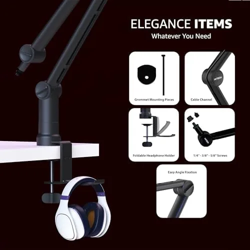 Another view of the Microphone Boom Arm with Desk Mount, 360° Rotatable, Adjustable and