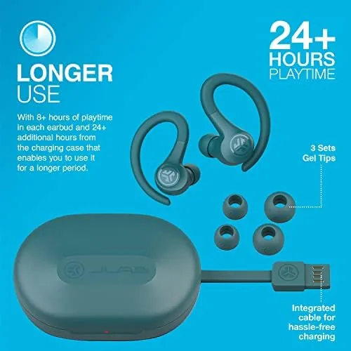 Another view of the JLab Go Air Sport, Wireless Workout Earbuds, Teal, Featuring C3