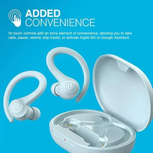 The JLab Go Air Sport True Wireless Earbuds, Light Blue, Featuring in real use
