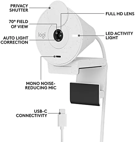 The Logitech Brio 300 Full HD Webcam, 1080p, Auto Light Correction compared in context