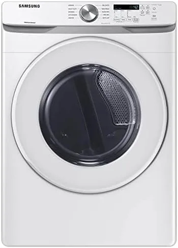 Basket of clean laundry next to the Samsung washer and dryer