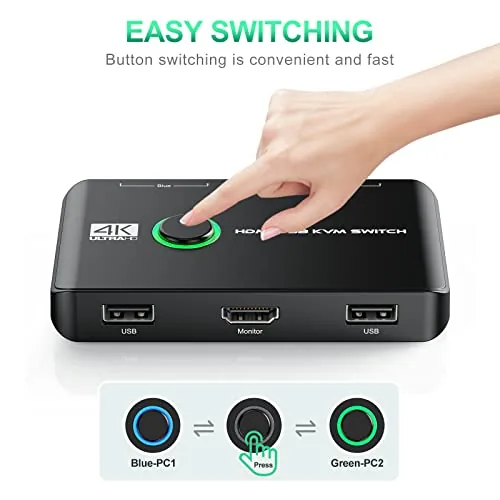 Another view of the 4K KVM Switch HDMI 2 Port Box, USB HDMI KVM