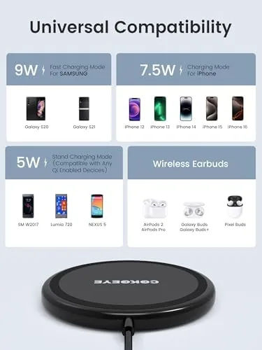 The COKOEYE Wireless Charger, 15W Max Fast Wireless Charging Pad 2-Pack in real use